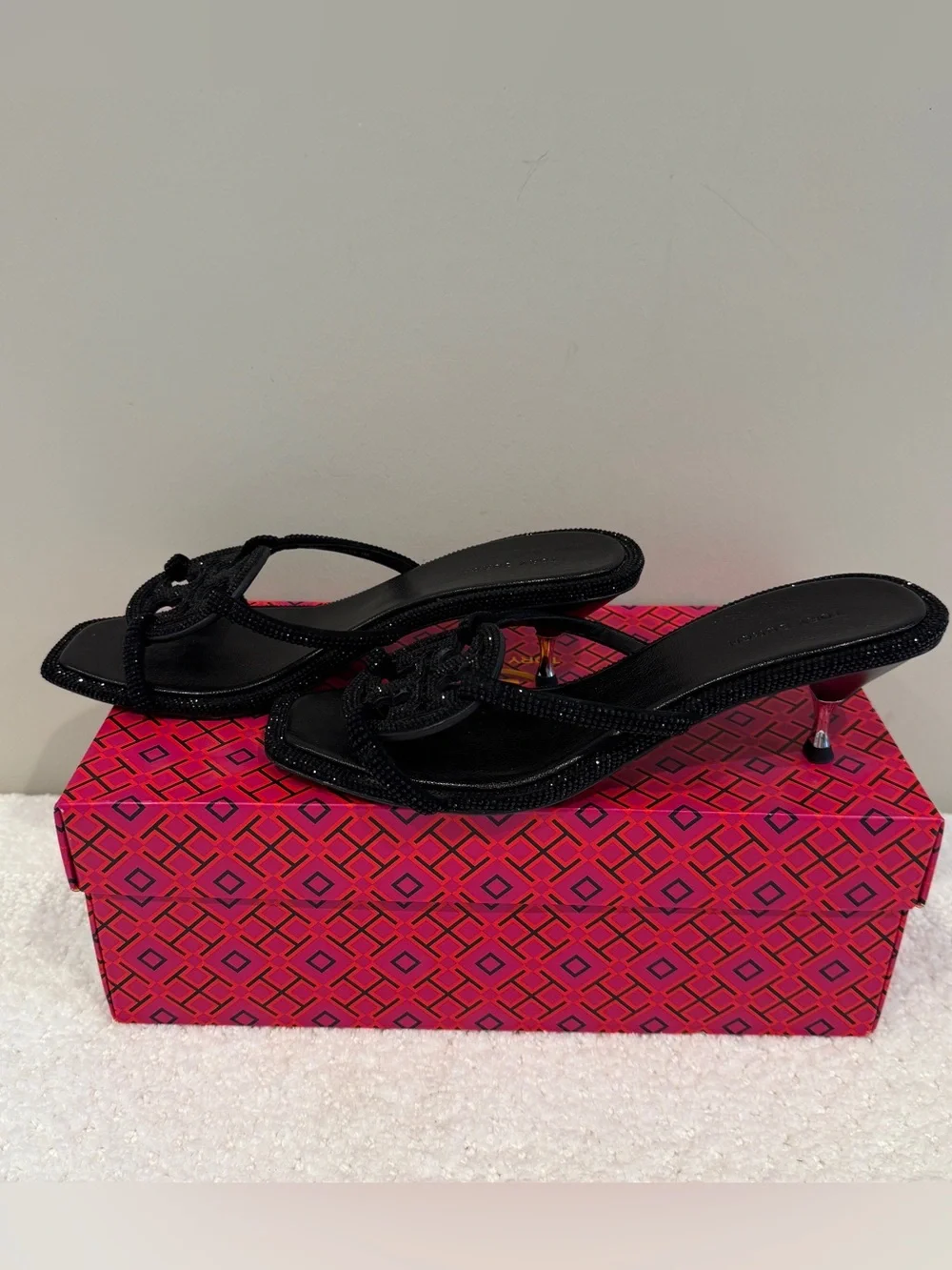 Crystal-Embellished Tory Burch Pave Geo Bombe Miller Low Heel Sandals
